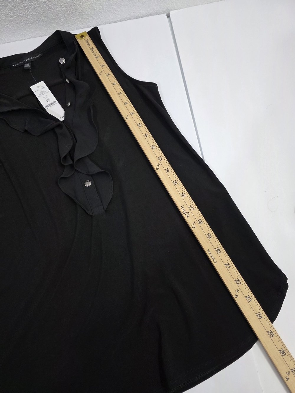 WHBM Black Ruffle Sleeveless Blouse Button Front Top Work Chic NEW - Picture 5 of 8